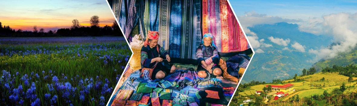 Da sinistra a destra sono Thai Giang Pho, Mercato locale delle minoranze etniche, Bac Ha dall'alto