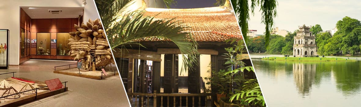 Da sinistra a destra sono Museo di Etnologia, Antica casa Ma May, Lago Hoan Kiem