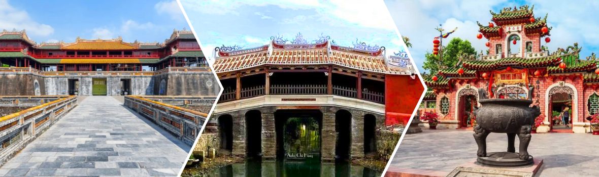 Da sinistra a destra sono Città Imperiale di Hue, Ponte Giapponese, Sala riunioni di Phuc Kien