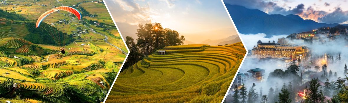 Da sinistra a destra sono Passo Khau Pha, Campi terrazzati ai Mu Cang Chai, Città di Sapa 