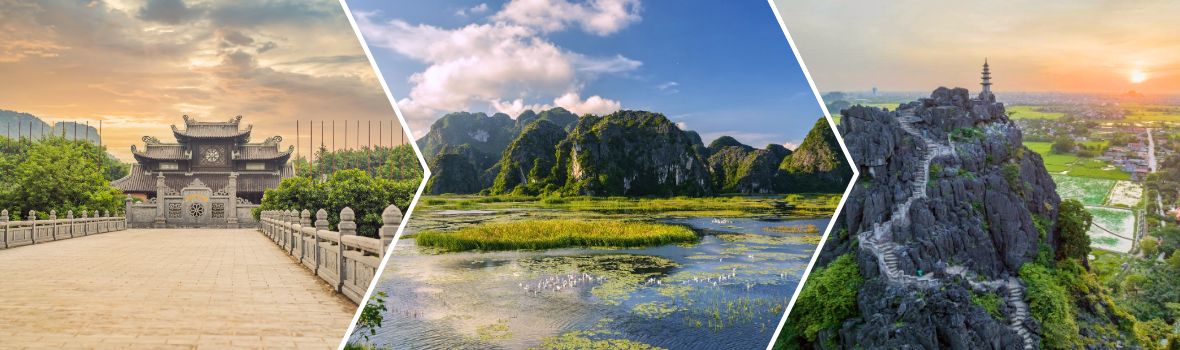 Da sinistra a destra sono Antica capitale di Hoa Lu, Laguna di Van Long, Monte Hang Mua