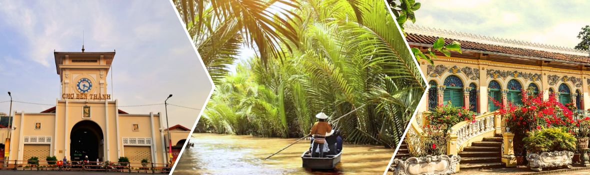 Da sinistra a destra sono Mercato di Ben Thanh, Ben Tre, Casa antica Binh Thuy