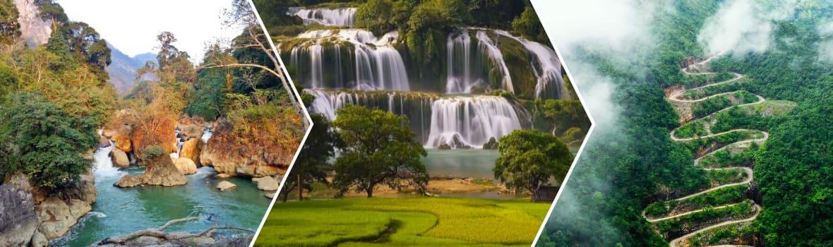 Da sinistra a destra sono Cascata Dau Dang, cascata Ban Gioc, Bao Lac
