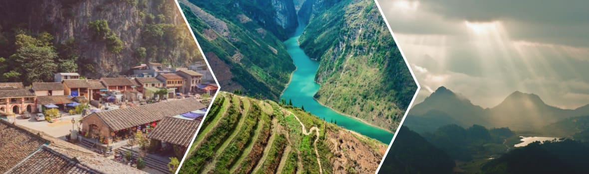 Da sinistra a destra sono Antica città di Dong Van, fiume Nho Que, Porta del Paradiso Quan Ba