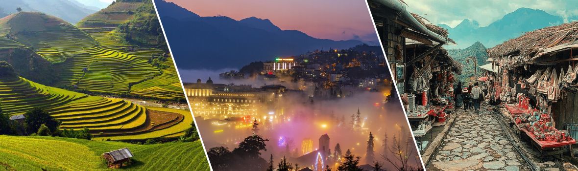 Da sinistra a destra sono Villaggio di Lao Chai, Città di Sapa, Villaggio di Cat Cat